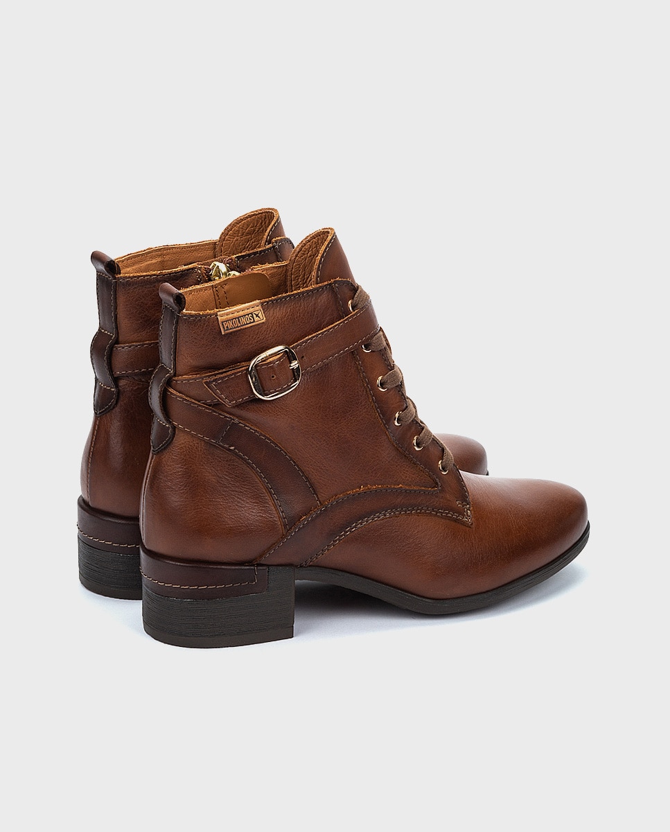 Botines de tacón de mujer de piel con cremallera - Pikolinos - Marrón Marrón-3