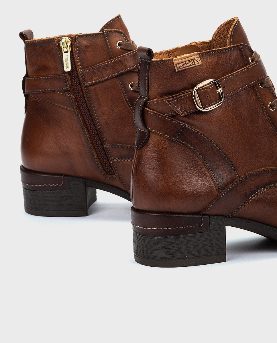 Botines de tacón de mujer de piel con cremallera - Pikolinos - Marrón Marrón-4