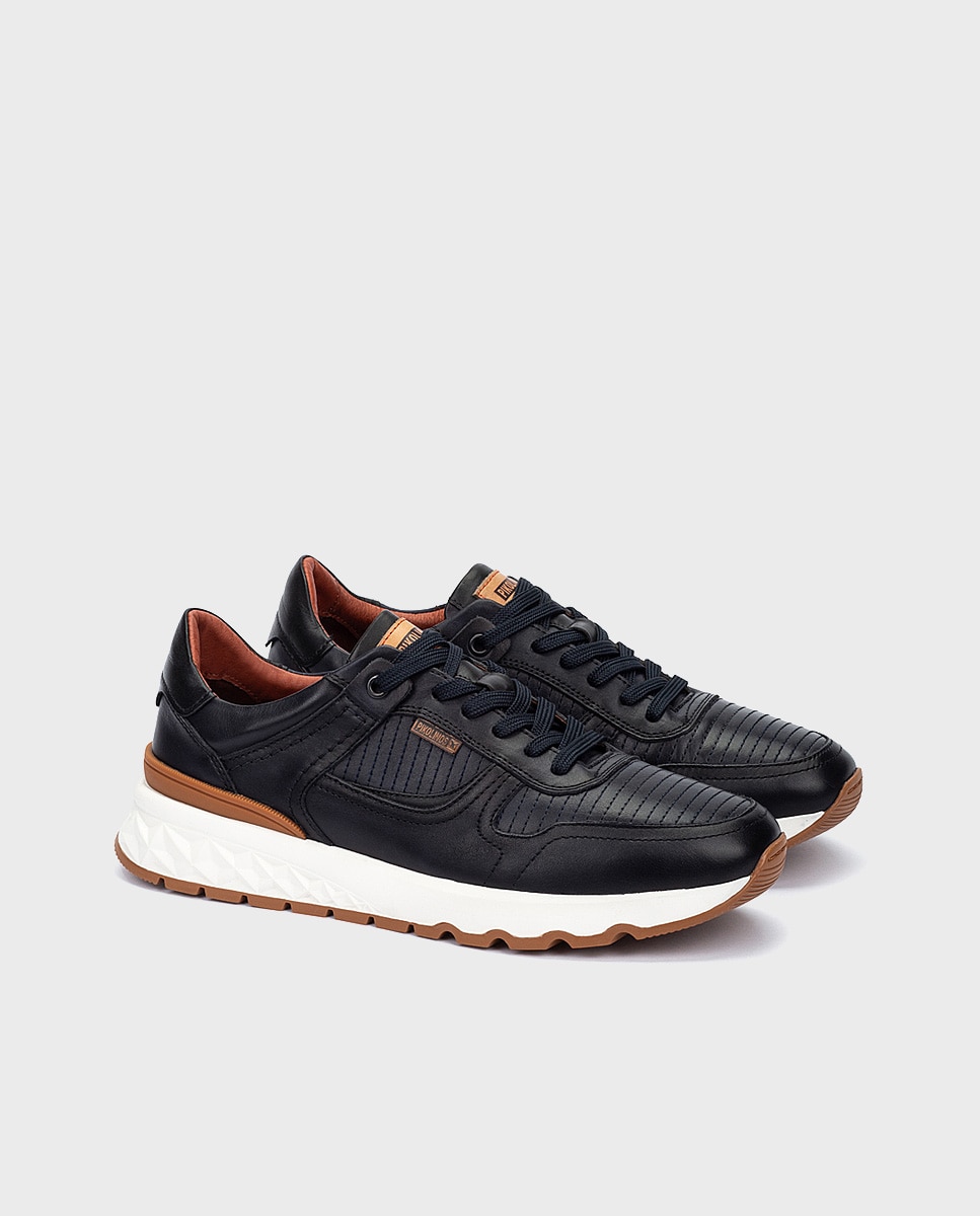 Imagen 4 de Zapatillas de hombre de piel con plantilla memory foam y suela extraligera - Azul Azul