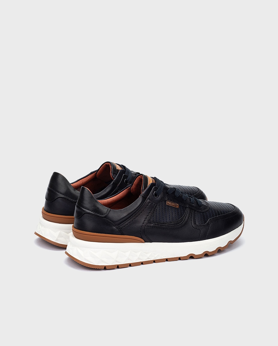 Imagen 3 de Zapatillas de hombre de piel con plantilla memory foam y suela extraligera - Azul Azul