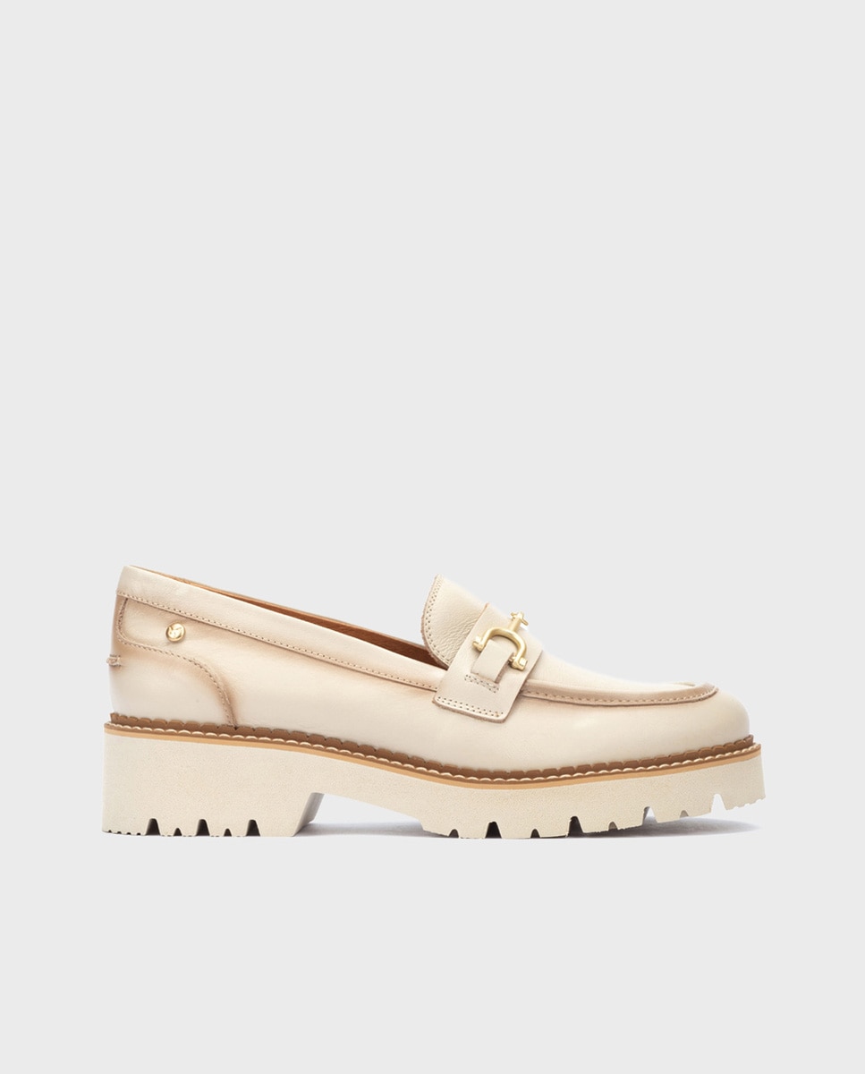 Mocasines de mujer de piel con suela extraligera - Pikolinos - Crema Crema-1