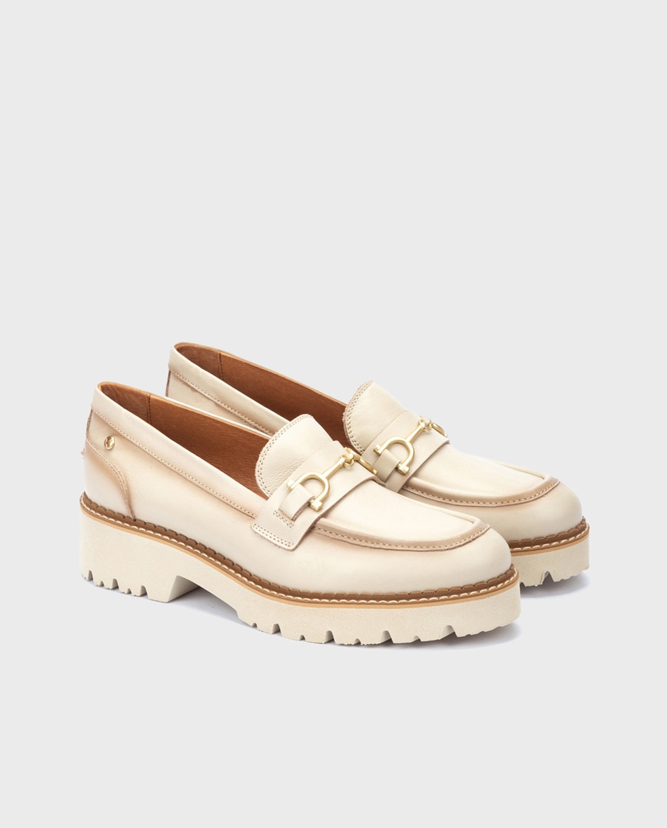 Mocasines de mujer de piel con suela extraligera - Pikolinos - Crema Crema-2
