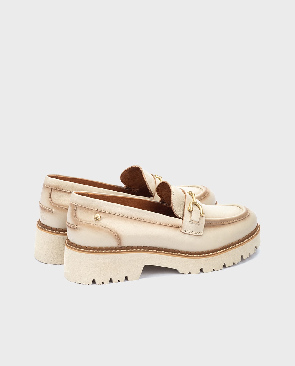 Imagen 3 de Mocasines de mujer de piel con suela extraligera - Crema Crema