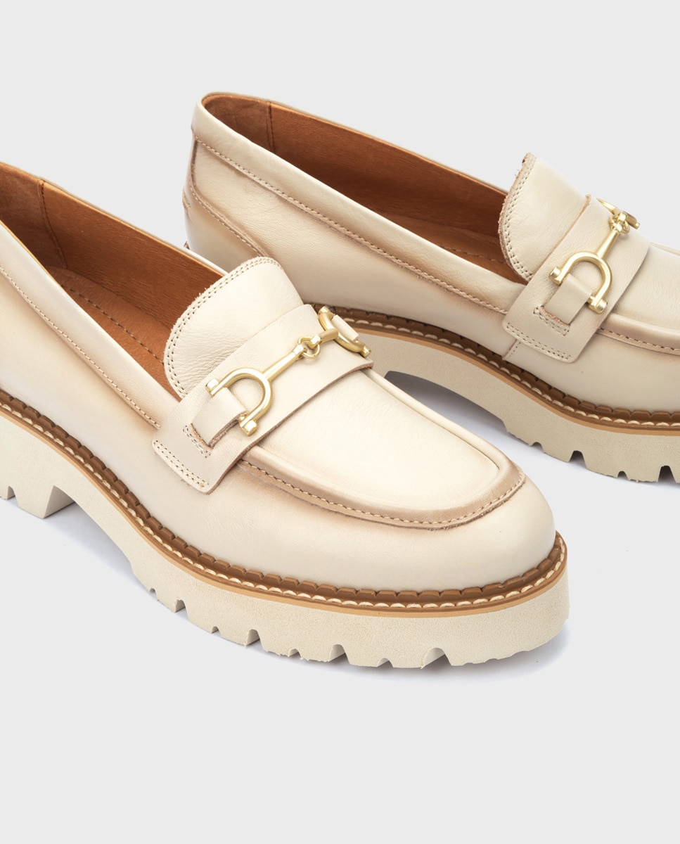 Imagen 4 de Mocasines de mujer de piel con suela extraligera - Crema Crema