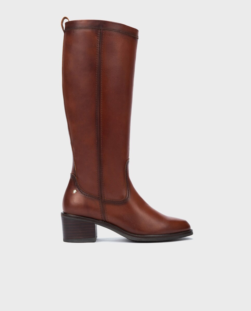 Botas de mujer de piel con cremallera y tacón bloque · Pikolinos