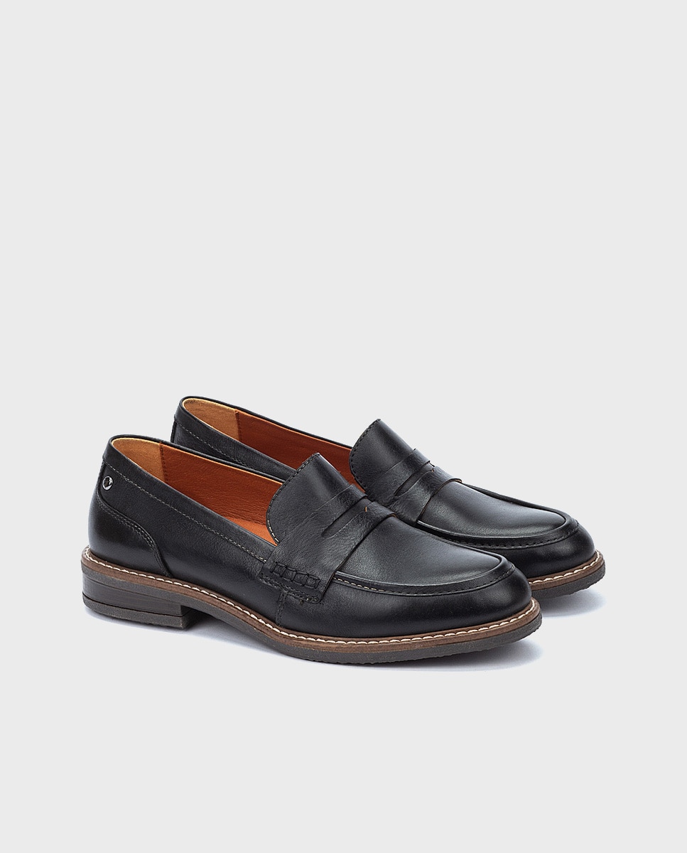 Mocasines de mujer de piel con plantilla extraíble y horma amplia - Pikolinos - Negro Negro-3