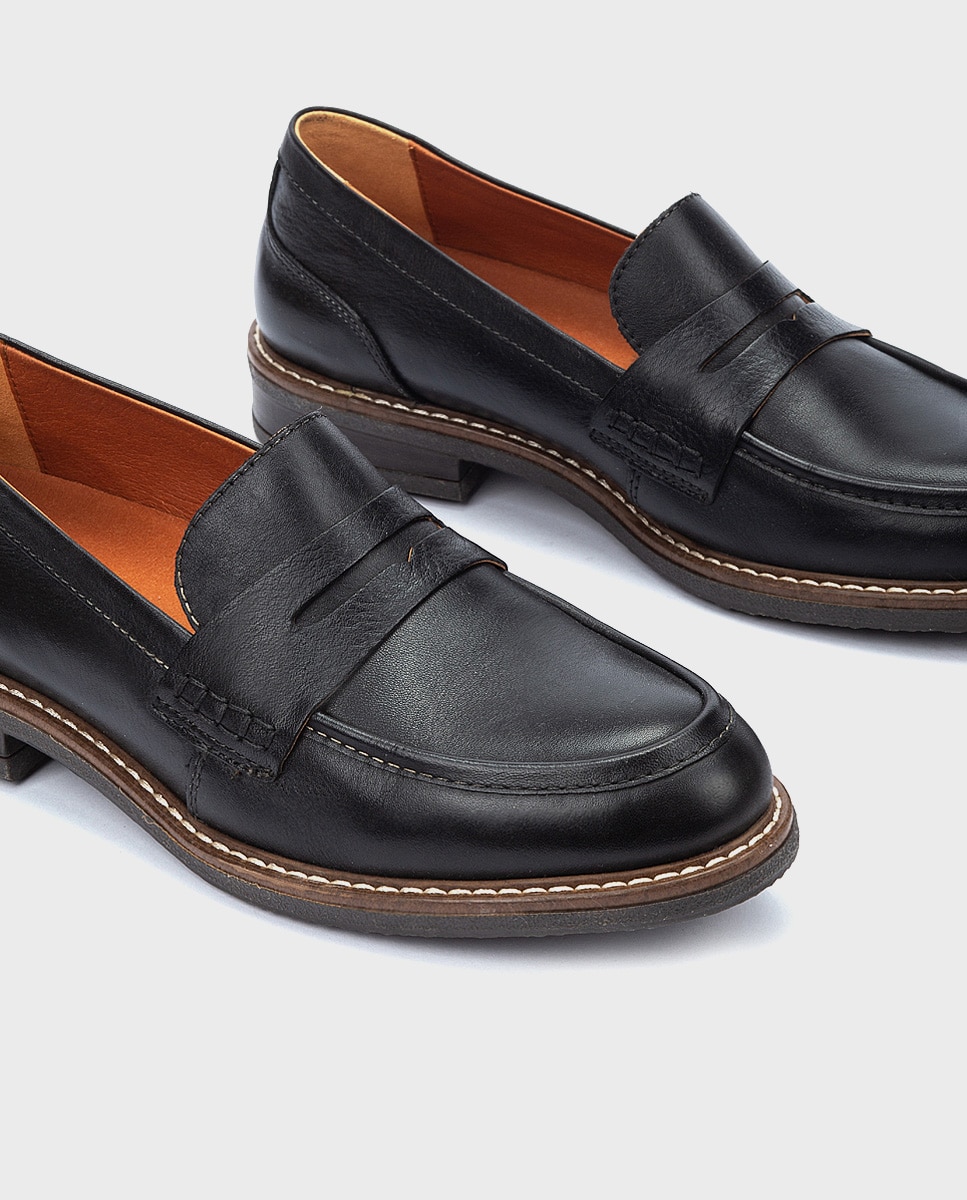 Mocasines de mujer de piel con plantilla extraíble y horma amplia - Pikolinos - Negro Negro-4