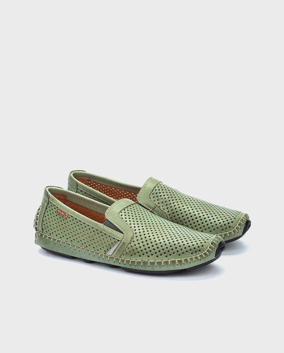 Mocasines de hombre de piel con elásticos laterales y plantilla extraíble - Pikolinos - Verde Verde-2