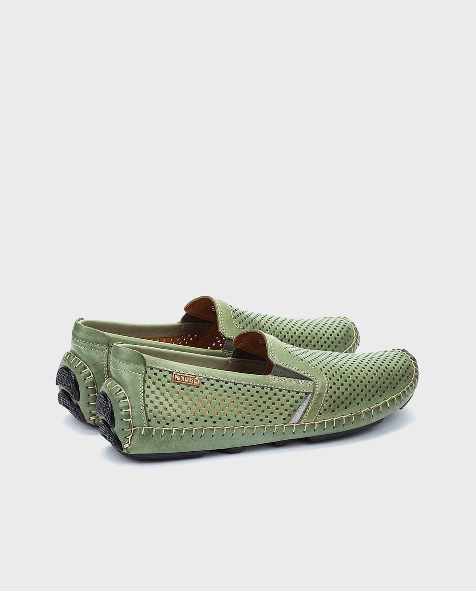Mocasines de hombre de piel con elásticos laterales y plantilla extraíble - Pikolinos - Verde Verde-3