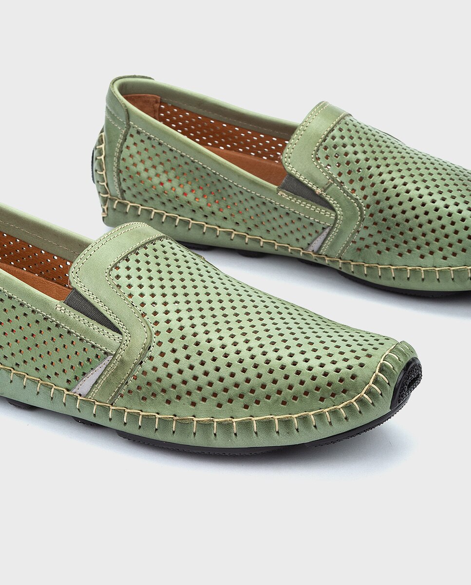 Mocasines de hombre de piel con elásticos laterales y plantilla extraíble - Pikolinos - Verde Verde-4