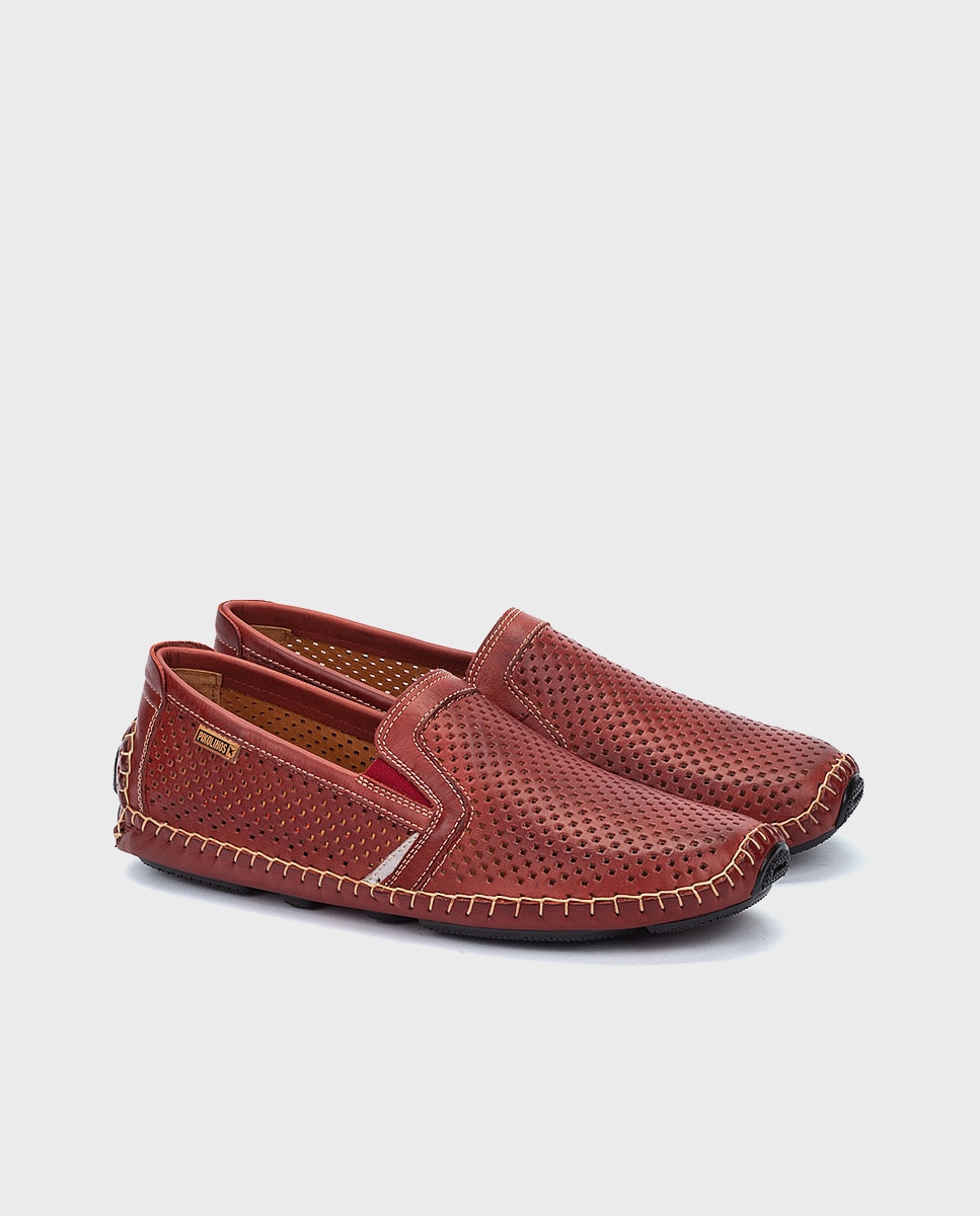 Mocasines de hombre de piel con elásticos laterales y plantilla extraíble - Pikolinos - Blanco Granate-2