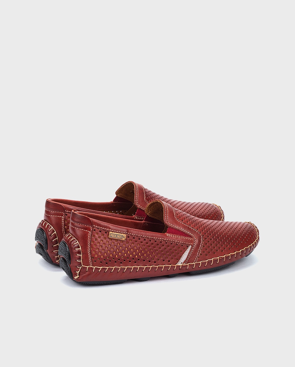 Mocasines de hombre de piel con elásticos laterales y plantilla extraíble - Pikolinos - Blanco Granate-3