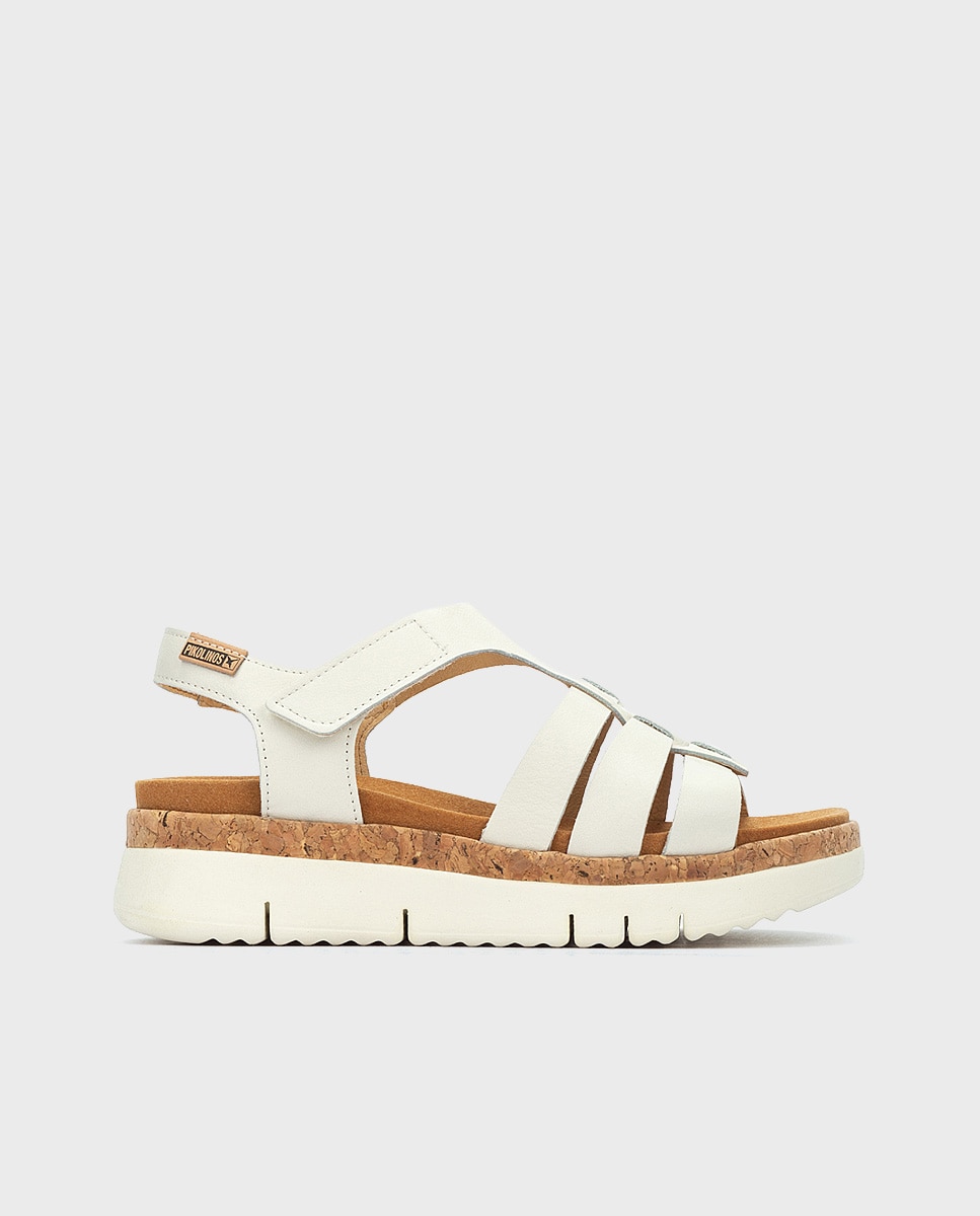Sandalias de cuña de mujer de piel con suela extraligera - Pikolinos - Blanco Blanco-1