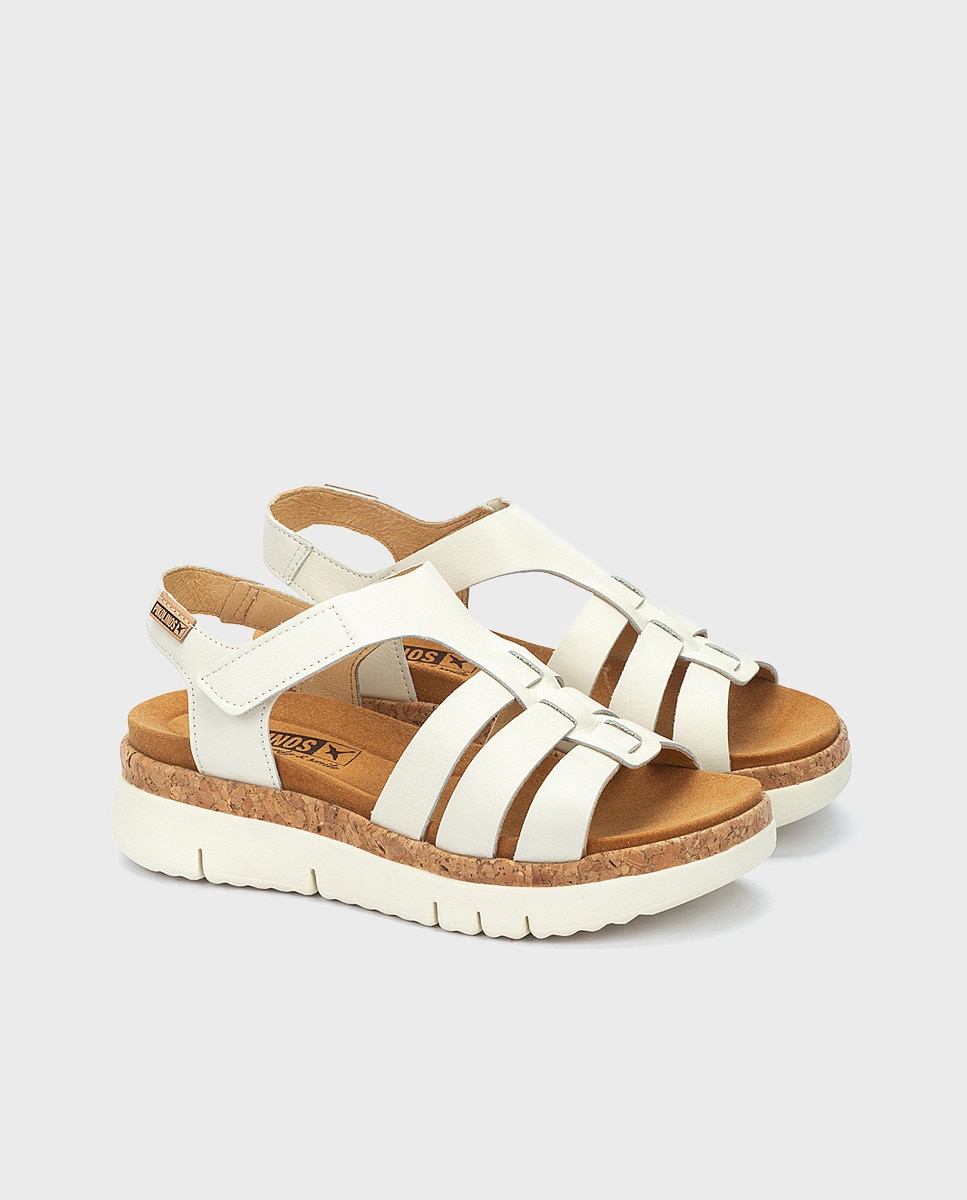 Sandalias de cuña de mujer de piel con suela extraligera - Pikolinos - Blanco Blanco-2