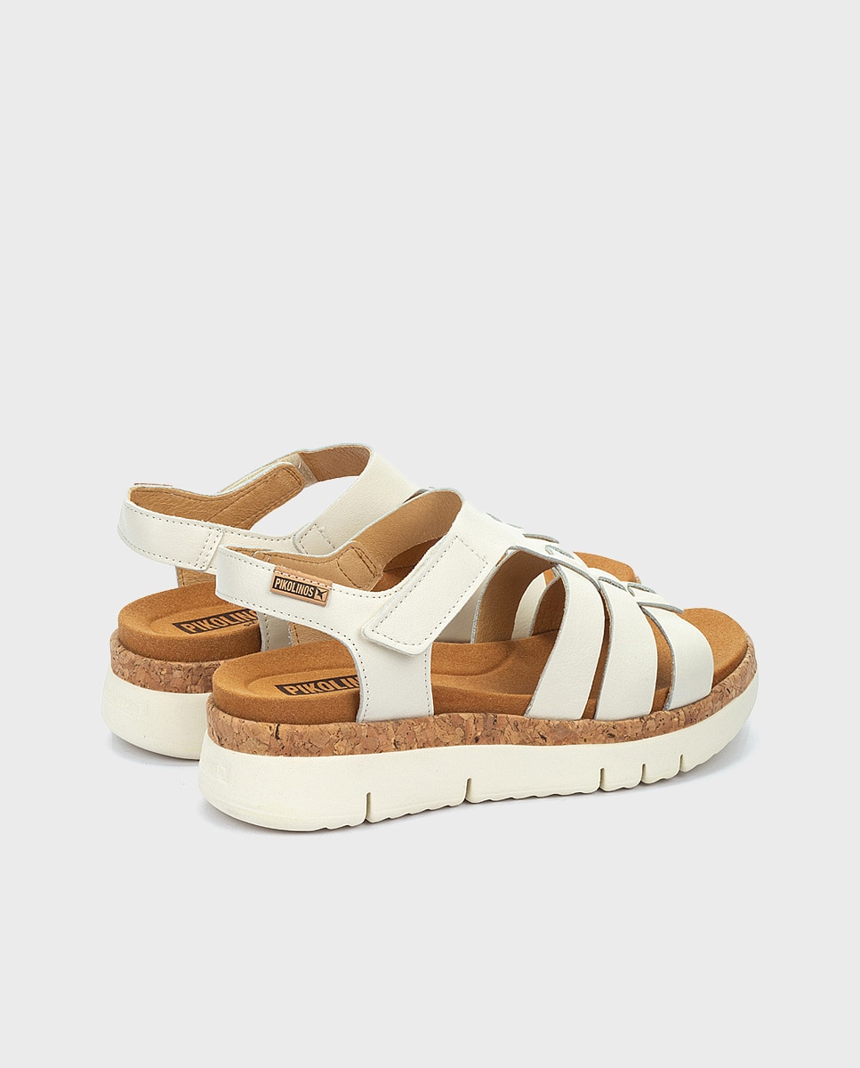 Sandalias de cuña de mujer de piel con suela extraligera - Pikolinos - Blanco Blanco-3