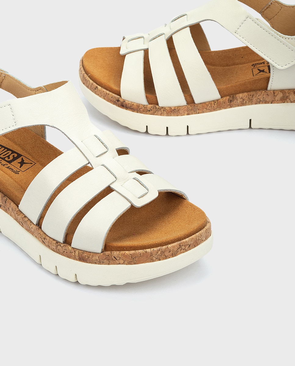Sandalias de cuña de mujer de piel con suela extraligera - Pikolinos - Blanco Blanco-4