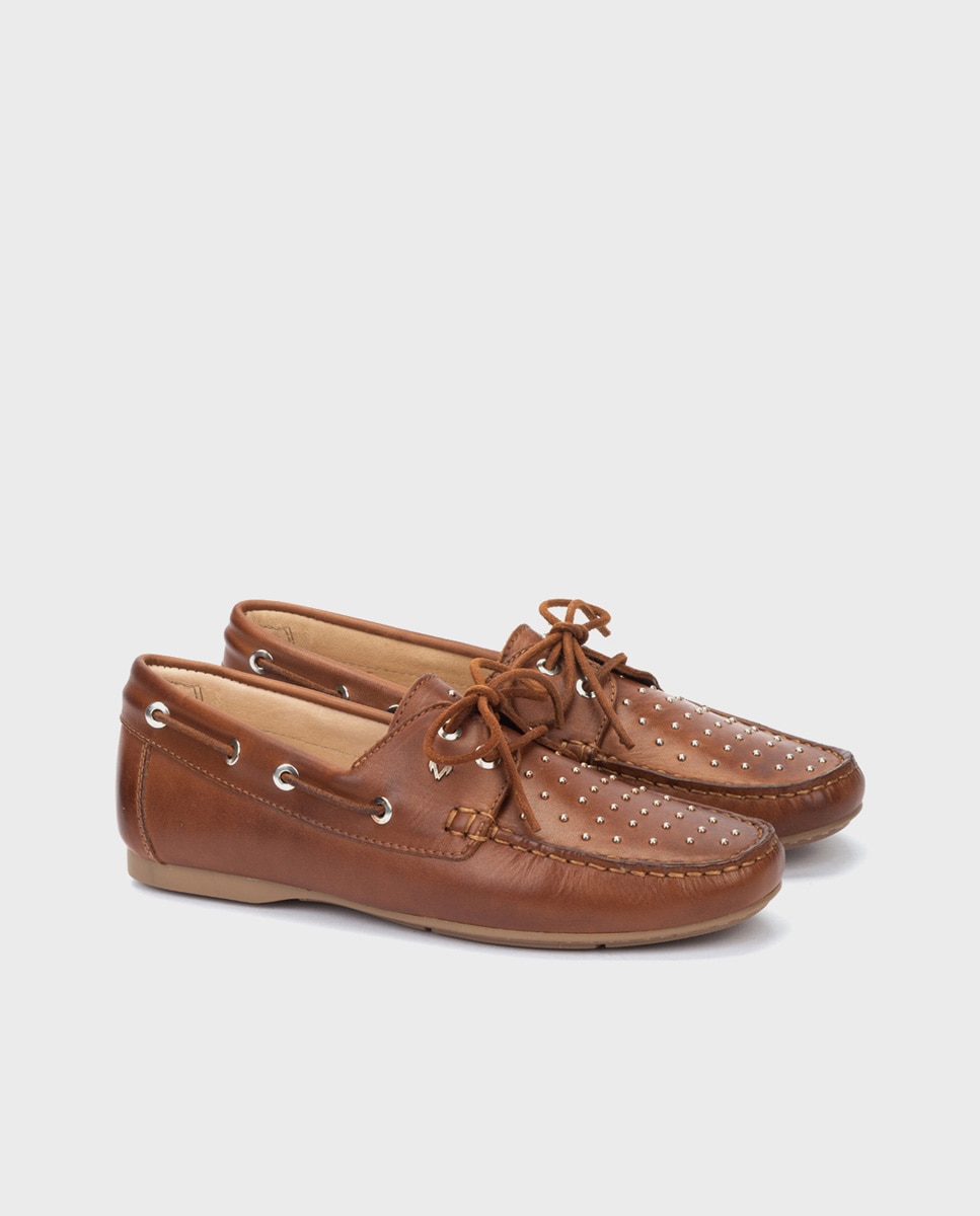 Mocasines de mujer de piel con cordones en color - Martinelli - Marrón Marrón-2