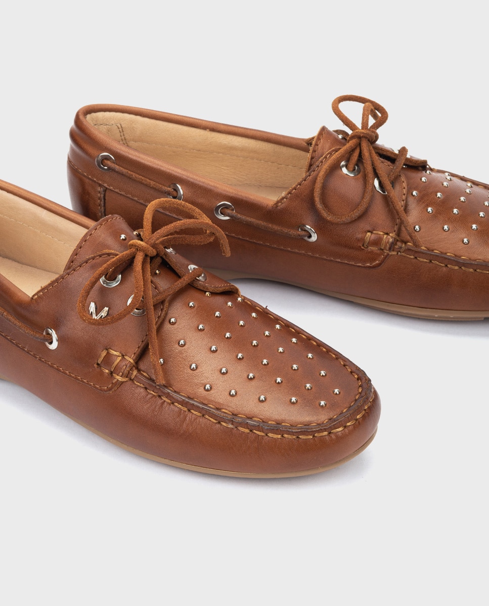 Mocasines de mujer de piel con cordones en color - Martinelli - Marrón Marrón-4