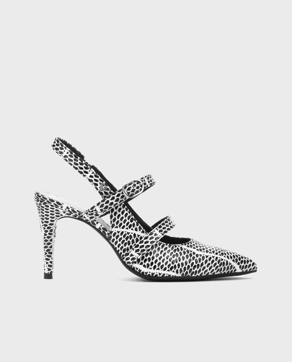Martinelli - Zapatos de tacón de mujer de piel con cierre de hebilla y tacón de aguja en color negro.