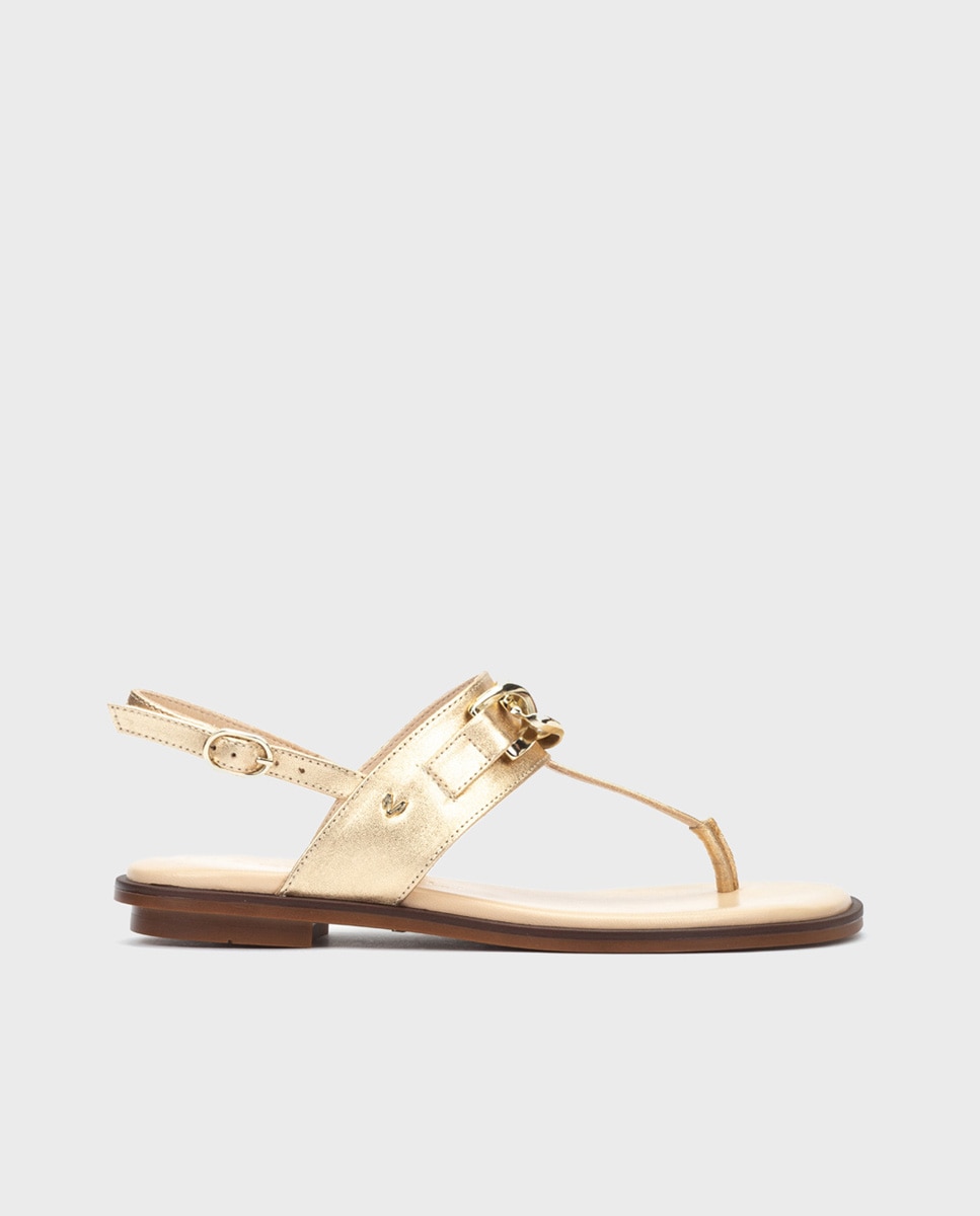 Martinelli - Sandalias planas de mujer de piel con cierre de hebilla en color oro.