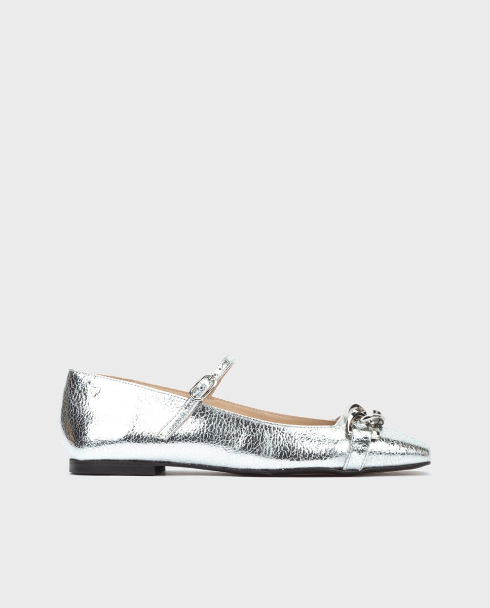Martinelli - Bailarinas de mujer de piel con cierre de hebilla en color plata.