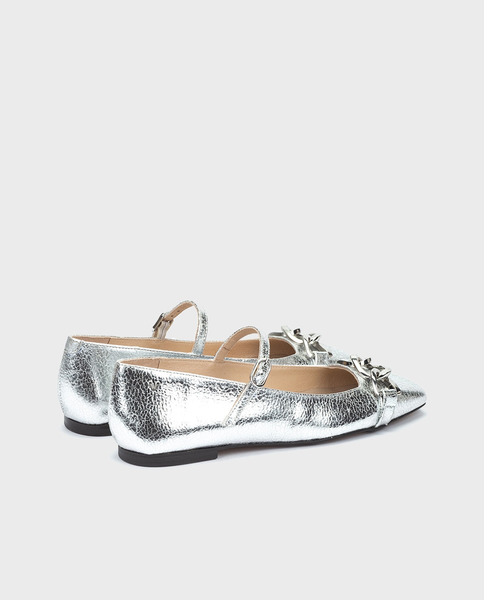 Bailarinas de mujer de piel con cierre de hebilla en color - Martinelli - Plata Plata-3