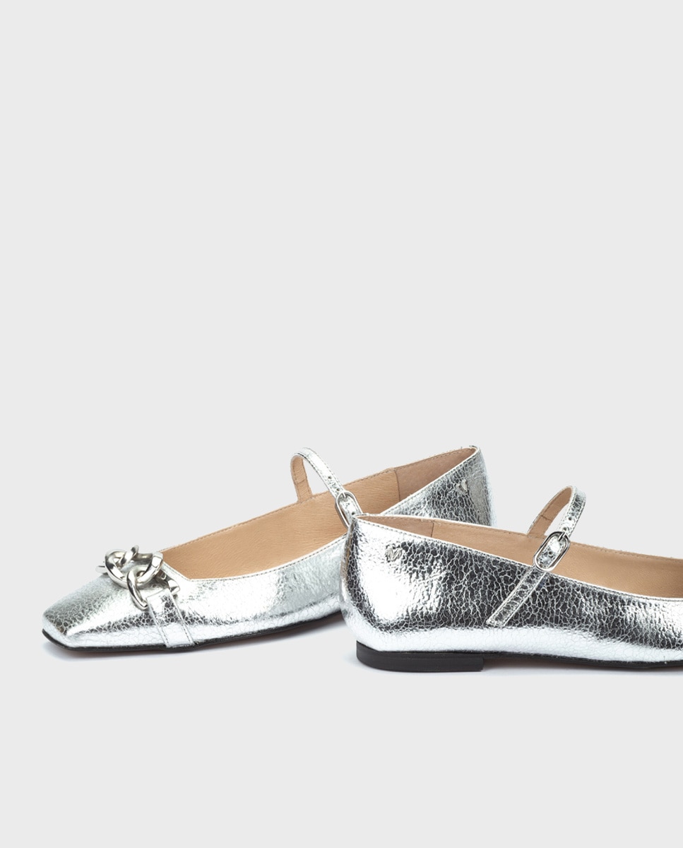 Bailarinas de mujer de piel con cierre de hebilla en color - Martinelli - Plata Plata-4