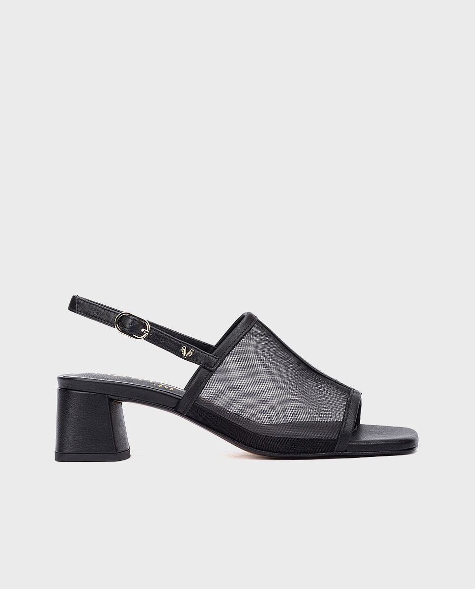 Martinelli - Sandalias de tacón de mujer de piel con cierre de hebilla en color negro.