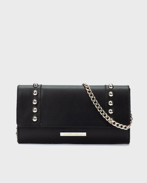 Imagen 0 de Bolso pequeño de mujer de piel con asa de cadena en color negro