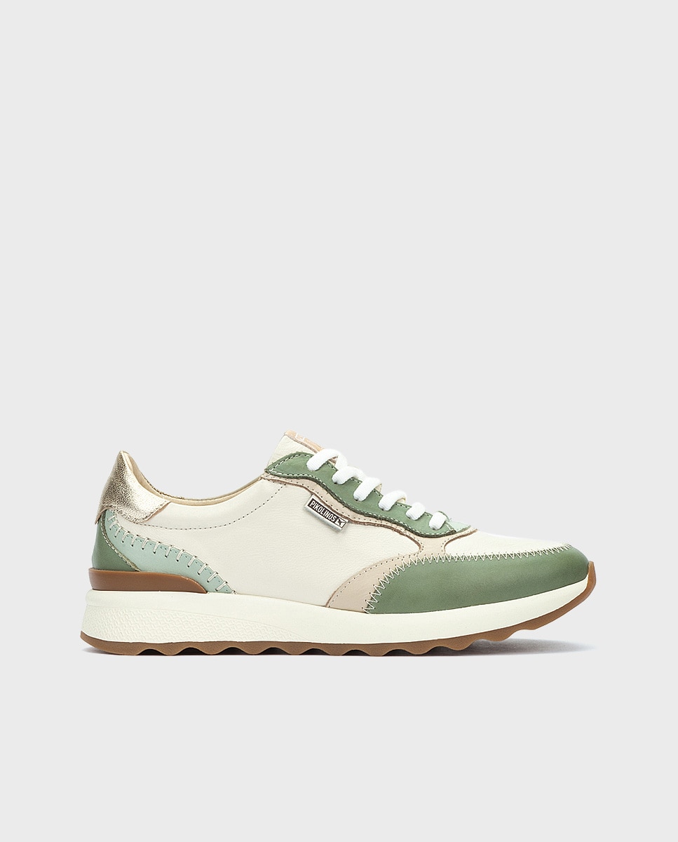 Pikolinos - Zapatillas de mujer de piel con plantilla Memory Foam y suela extraligera en color verde.