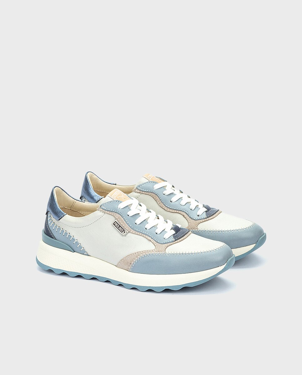 Zapatillas de mujer de piel con plantilla memory foam y suela extraligera - Pikolinos - Azul claro Azul claro-2