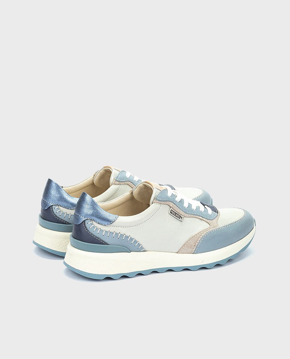 Zapatillas de mujer de piel con plantilla memory foam y suela extraligera - Pikolinos - Azul claro Azul claro-3