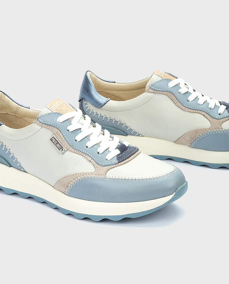 Zapatillas de mujer de piel con plantilla memory foam y suela extraligera - Pikolinos - Azul claro Azul claro-4