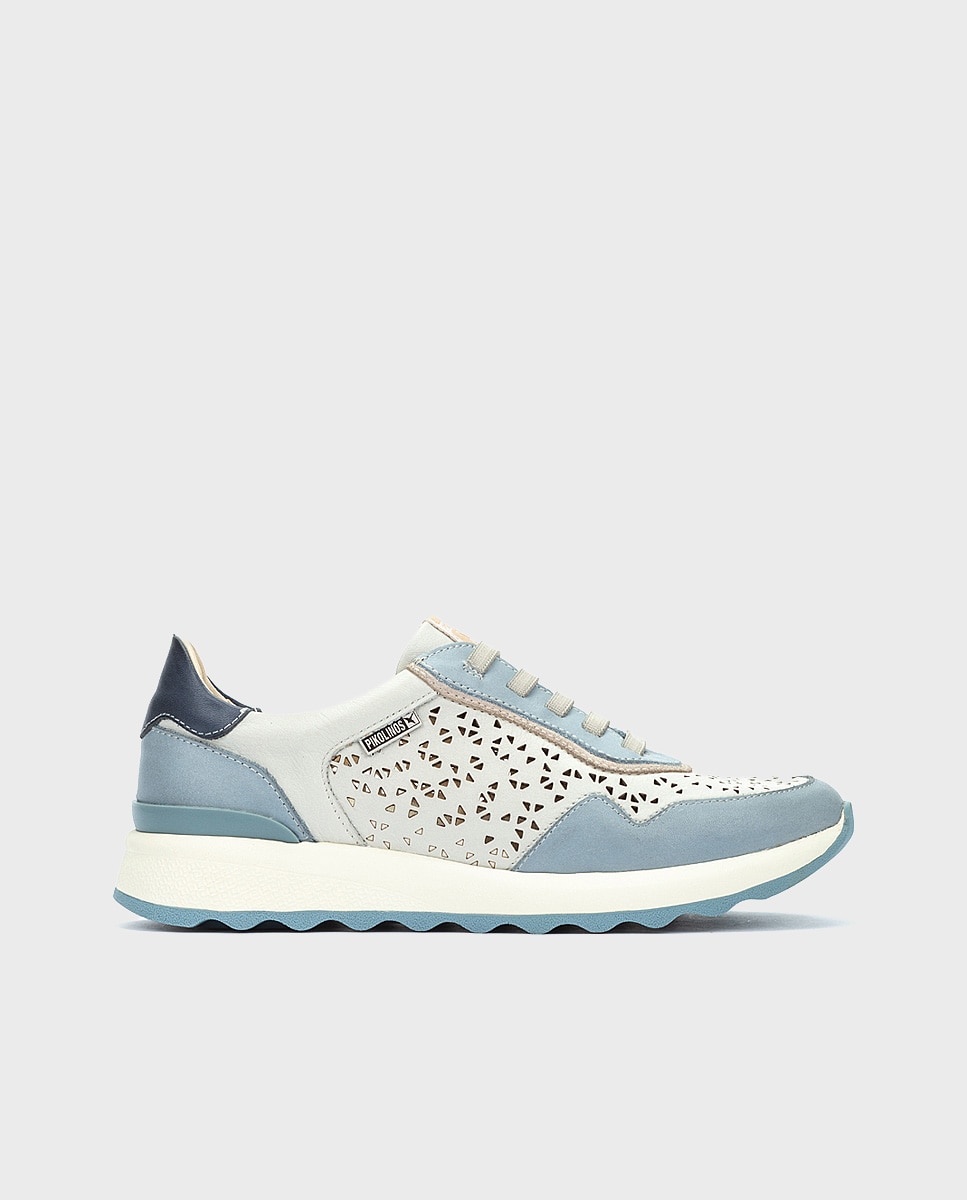 Pikolinos - Zapatillas de mujer de piel con plantilla Memory Foam y suela extraligera en color azul claro.