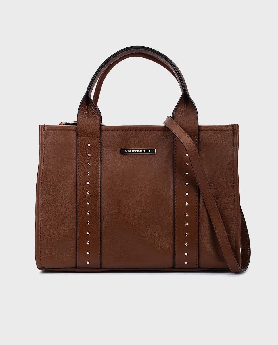 Bolso de hombro de piel con cierre de cremallera en color marron oscuro Martinelli El Corte Ingles