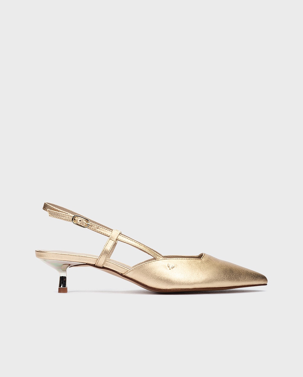 Martinelli - Zapatos de tacón de mujer de piel con hebilla en color oro.