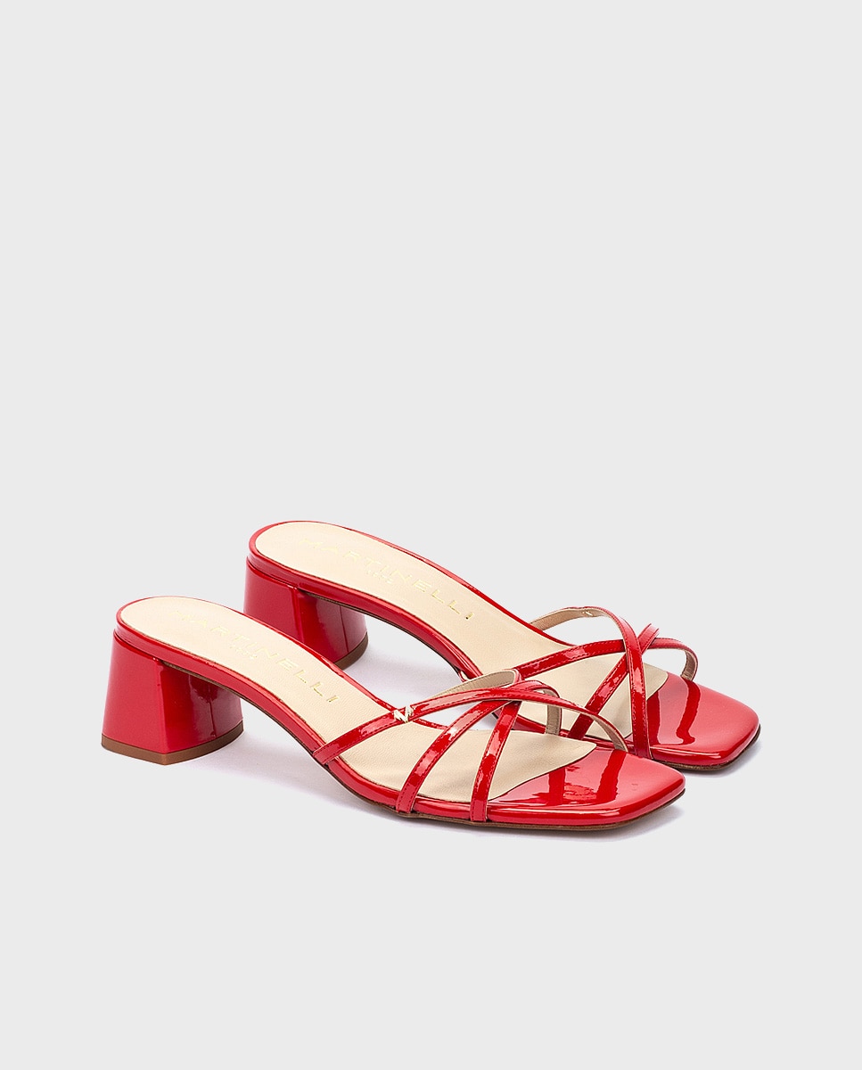 Sandalias de tacón de mujer de piel con tacón bloque - Martinelli - Rojo Rojo-3