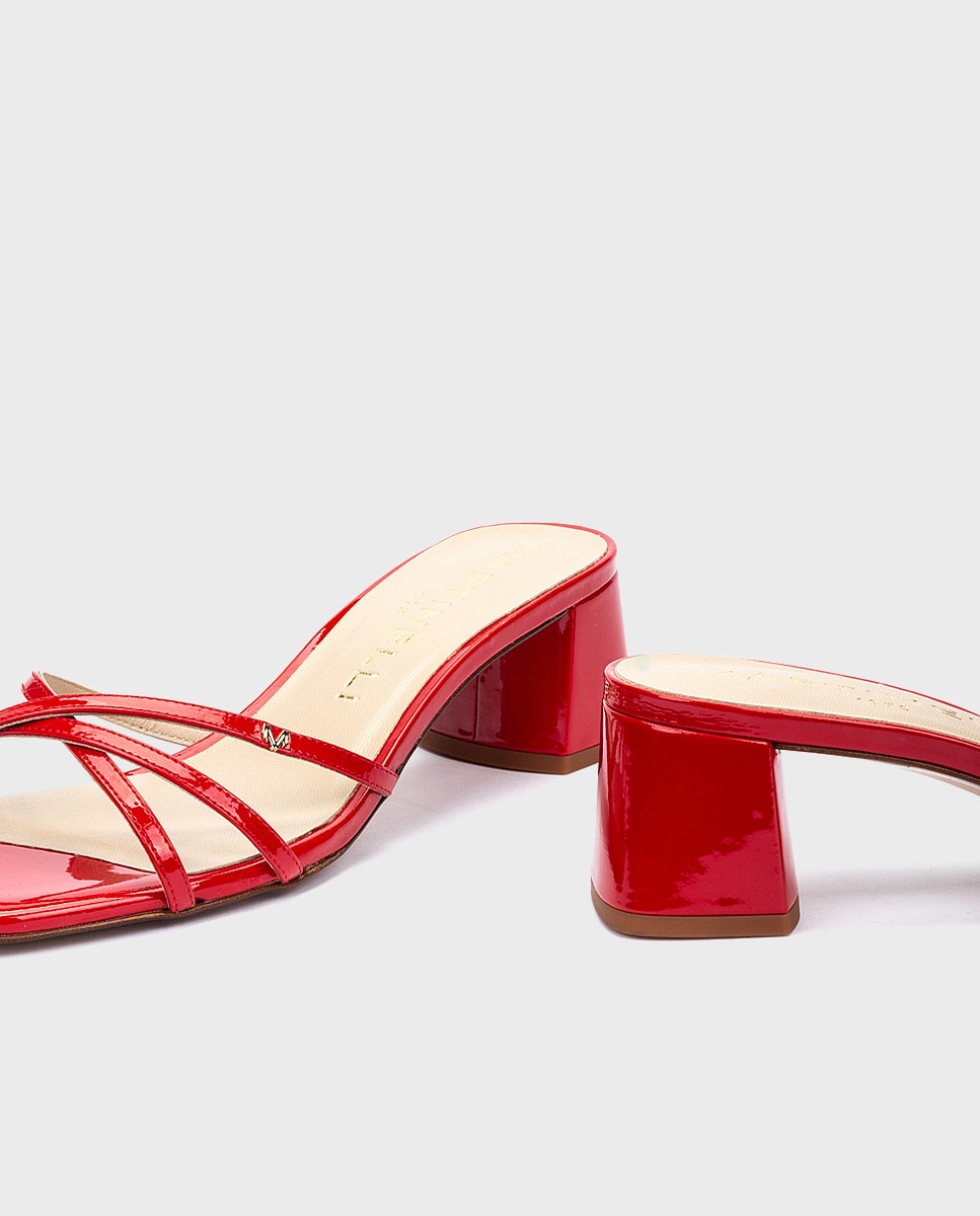 Sandalias de tacón de mujer de piel con tacón bloque - Martinelli - Rojo Rojo-4