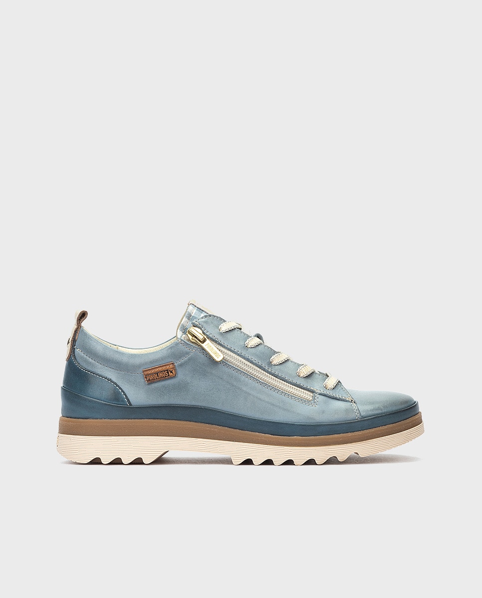 Zapatillas de mujer de piel con plantilla Memory Foam extraíble - Pikolinos - Azul claro Azul claro-1