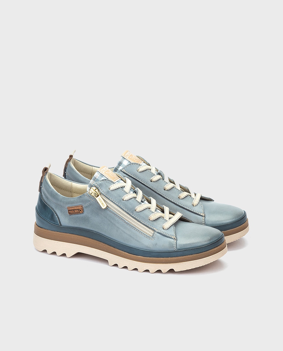 Zapatillas de mujer de piel con plantilla Memory Foam extraíble - Pikolinos - Azul claro Azul claro-2
