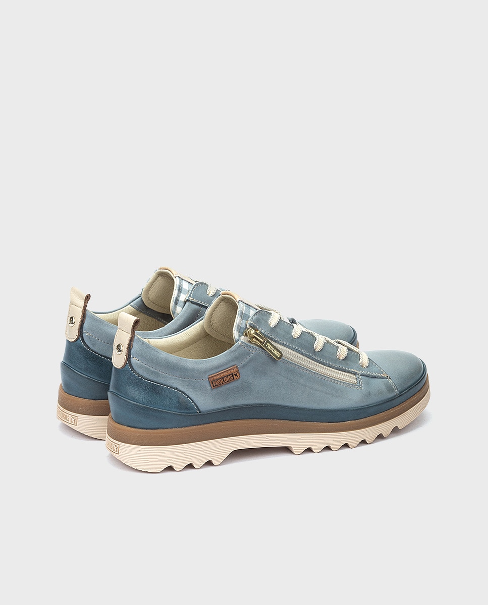 Zapatillas de mujer de piel con plantilla Memory Foam extraíble - Pikolinos - Azul claro Azul claro-3