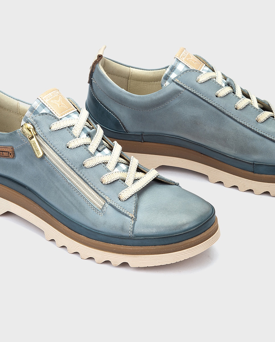 Zapatillas de mujer de piel con plantilla Memory Foam extraíble - Pikolinos - Azul claro Azul claro-4