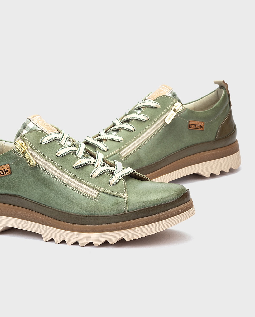 Zapatillas de mujer de piel con plantilla Memory Foam extraíble - Pikolinos - Verde Verde-4