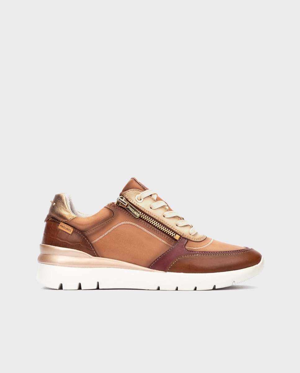 Zapatillas de mujer de piel con plantilla Memory Foam y suela extraligera en color beige - Pikolinos - Beige/Marrón Beige/Marrón-1