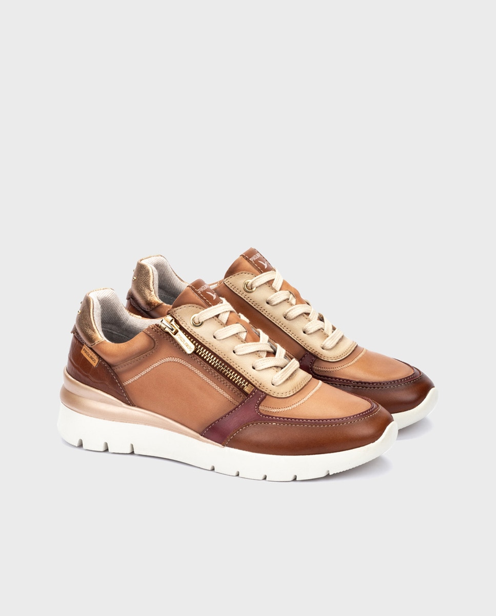 Zapatillas de mujer de piel con plantilla Memory Foam y suela extraligera en color beige - Pikolinos - Beige/Marrón Beige/Marrón-3