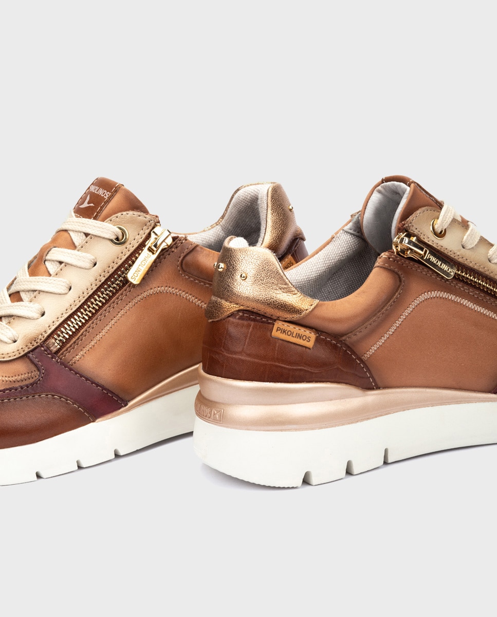 Zapatillas de mujer de piel con plantilla Memory Foam y suela extraligera en color beige - Pikolinos - Beige/Marrón Beige/Marrón-4
