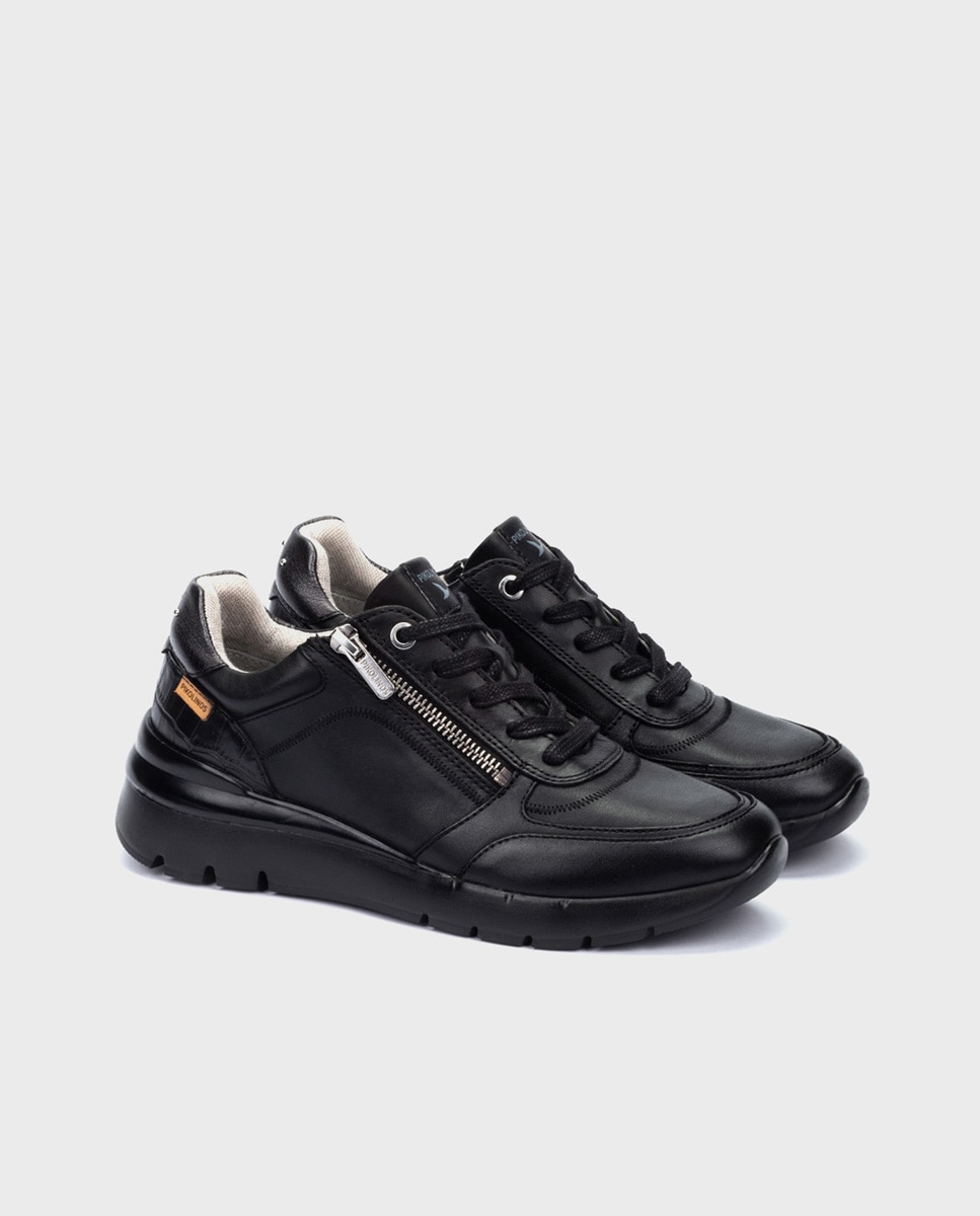 Zapatillas de mujer de piel con plantilla memory foam y suela extraligera - Pikolinos - Negro Negro-3