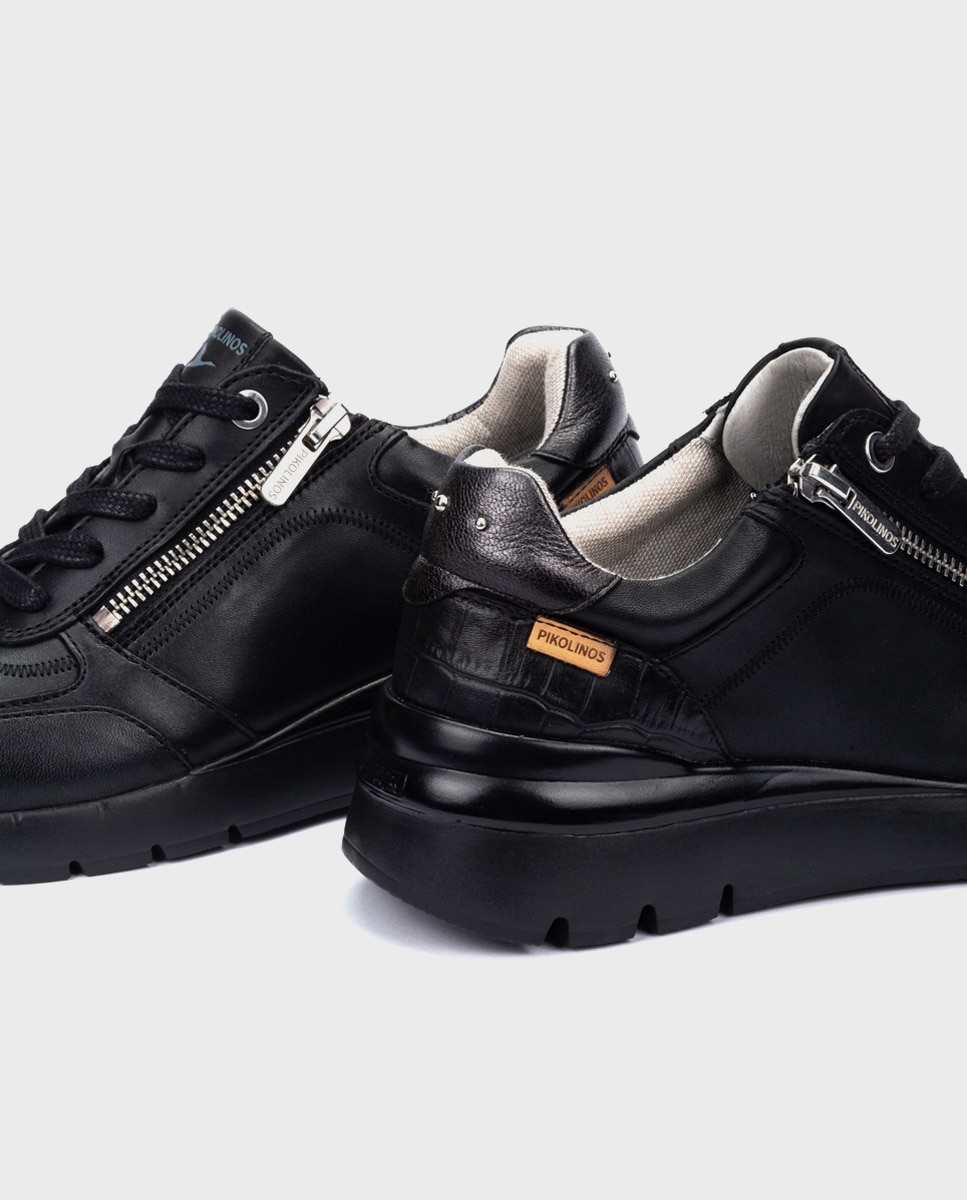 Zapatillas de mujer de piel con plantilla memory foam y suela extraligera - Pikolinos - Negro Negro-4