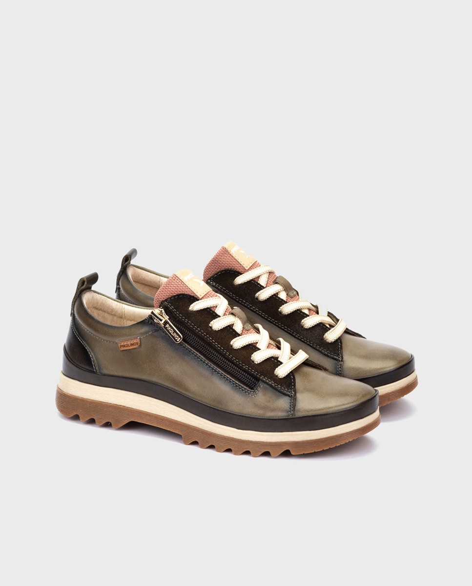 Zapatillas de mujer de piel con plantilla Memory Foam extraíble - Pikolinos - Verde Verde-3