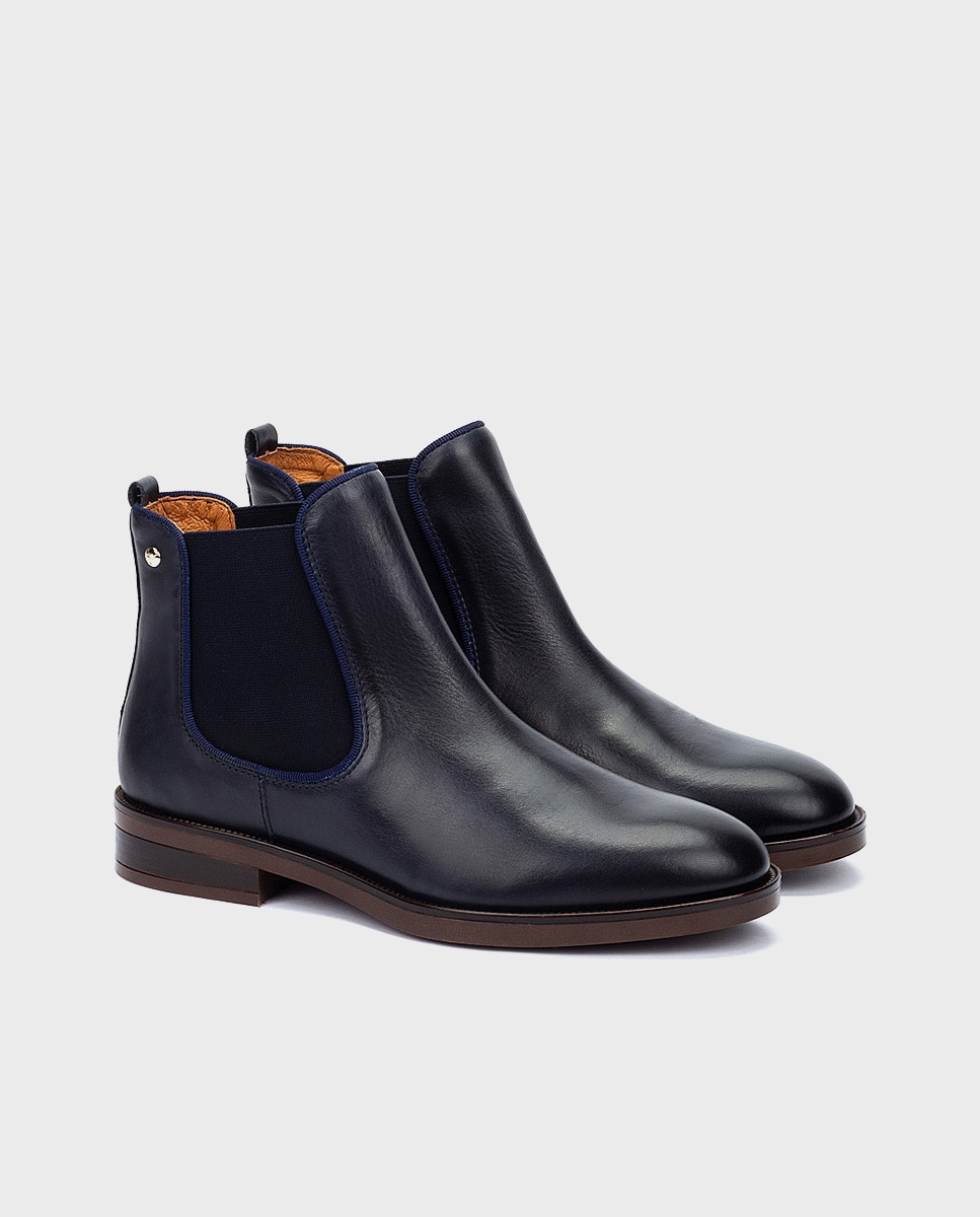 Botines de mujer de piel con elástico - Pikolinos - Azul Azul-3